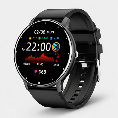 Black Round Full Touch Screen Sports Smart Watch With Ip67 Waterproof