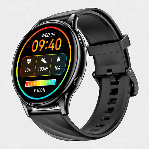 Black Round 1.39 Inch Smart Watch Ip68 Waterproof With Heart Rate And Bluetooth Call